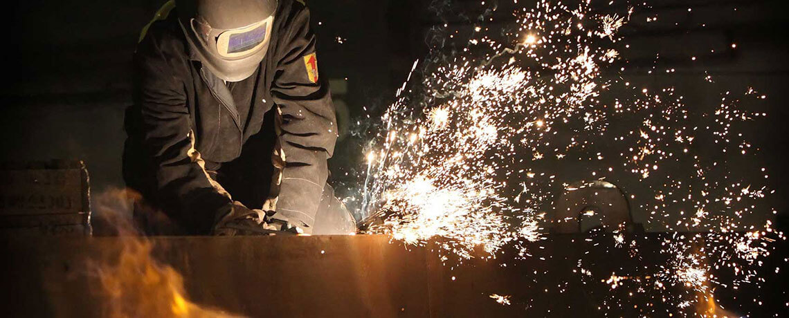Sparks flying as a welder works