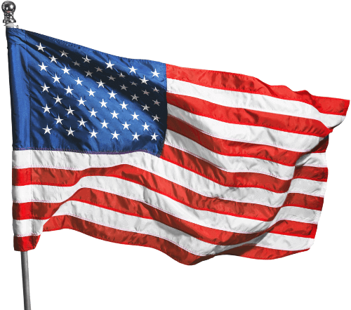 American flag waving in the wind, attached to a pole